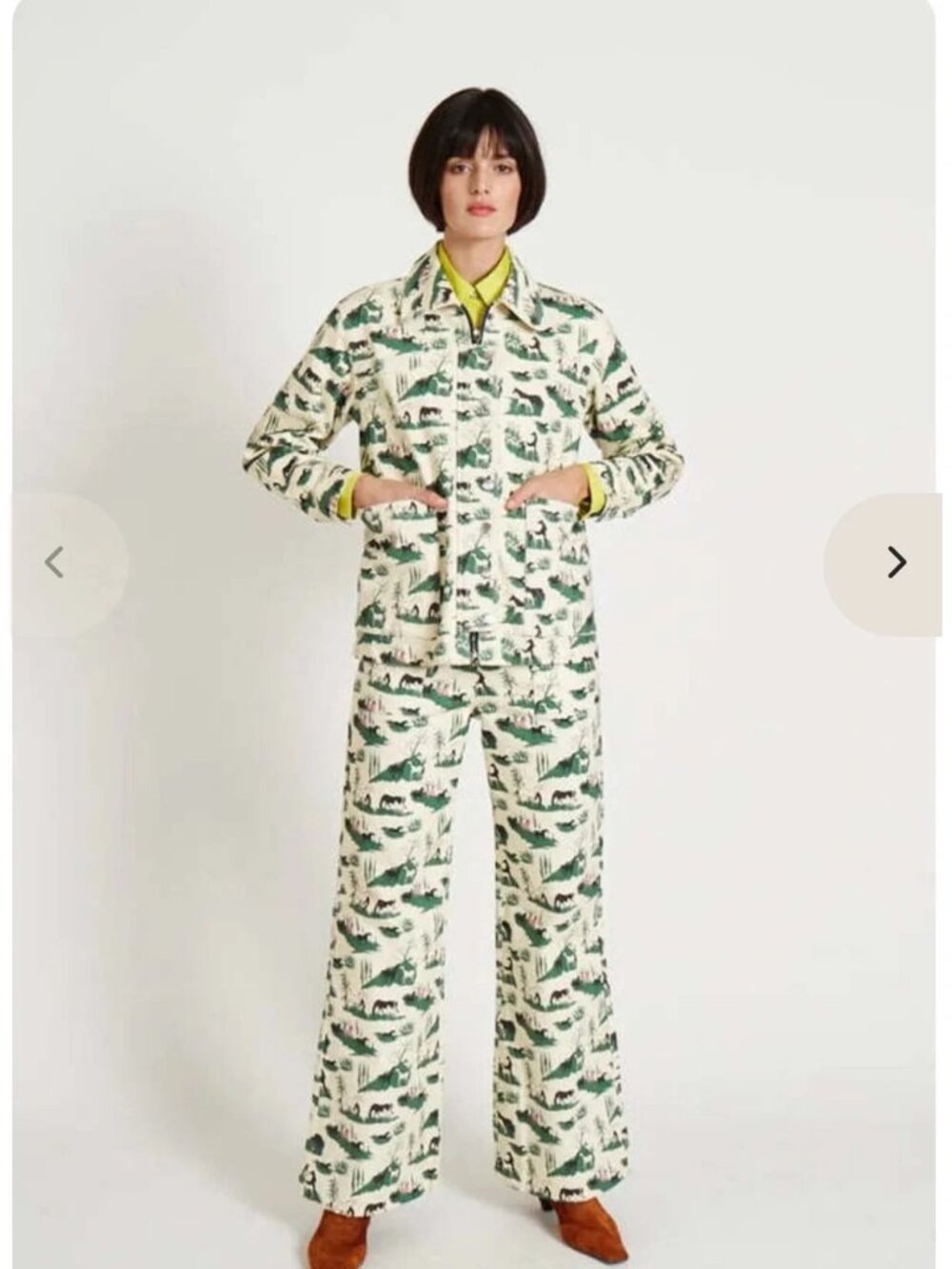 Rachel Antonoff Lizzie denim barn jean jacket in horse girl print cream green S - Picture 6 of 14